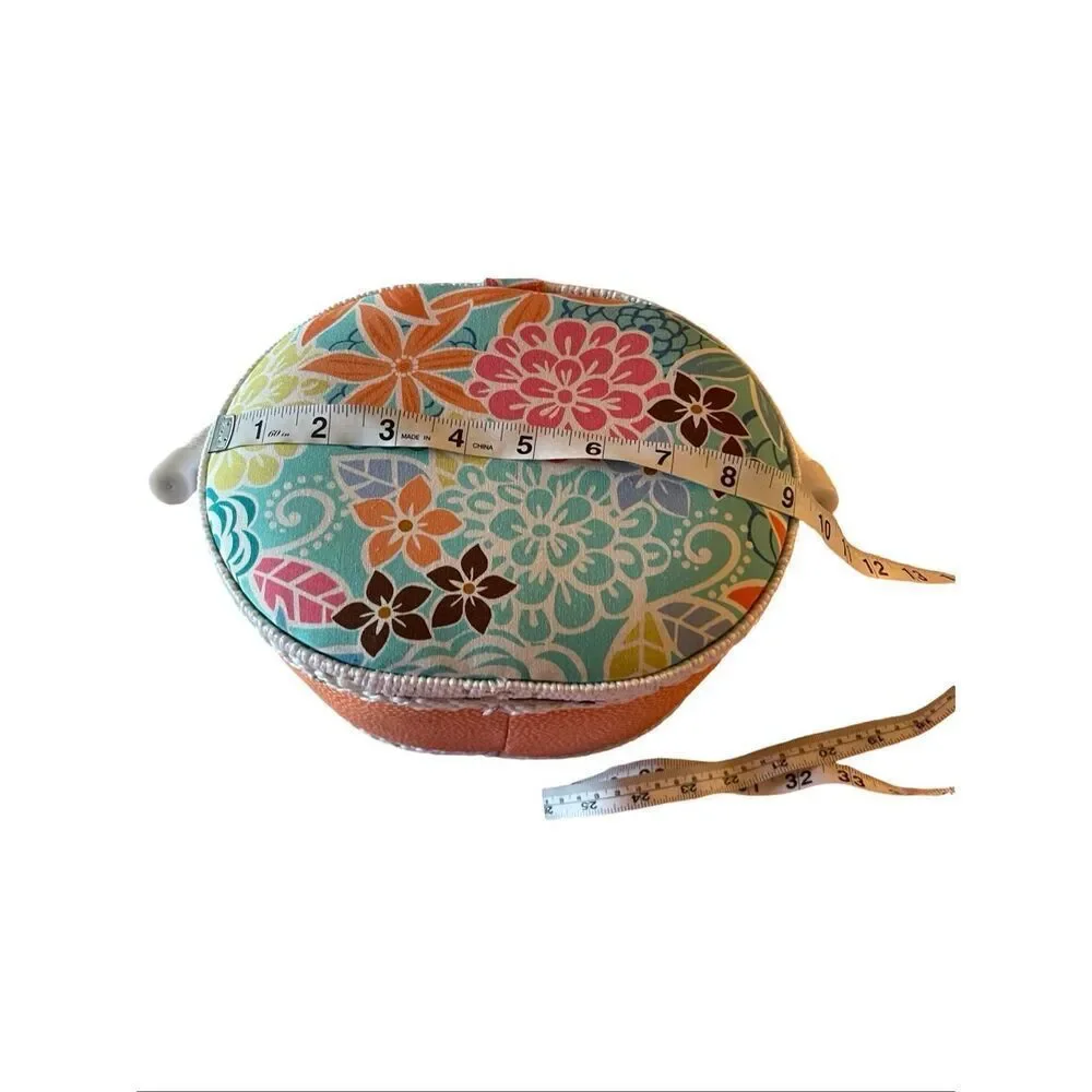 NEW St. Jane Collection Orange Polka Dot Base Floral Lid Footed Sewing Basket